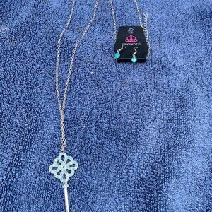 Paparazzi Unlocked Blue Necklace W/Matching Earrings